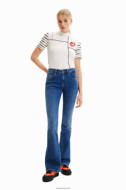 Desigual Colombia bolsos - ropa 4802L969 mujer Desigual camiseta corta de canalé con patchwork