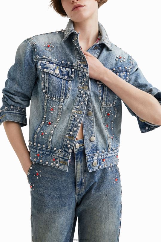 ropa 4802L1065 mujer Desigual chaqueta vaquera con tachuelas de johnson hartig - Desigual shop