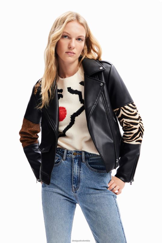 Desigual zapatos Colombia - ropa 4802L181 mujer Desigual chaqueta motera de cuero con patchwork