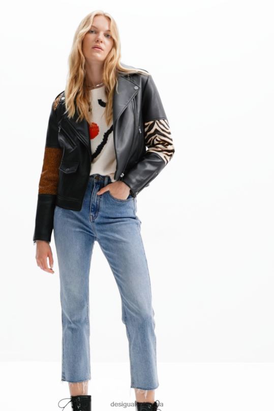 Desigual zapatos Colombia - ropa 4802L181 mujer Desigual chaqueta motera de cuero con patchwork