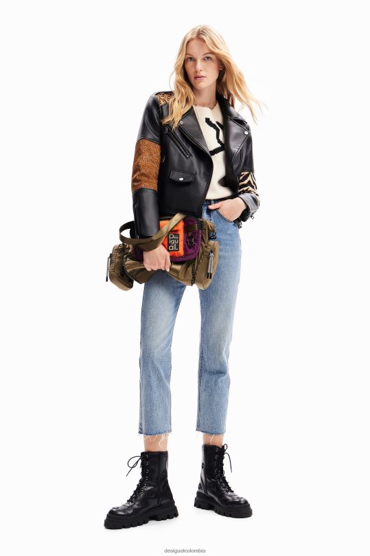 Desigual zapatos Colombia - ropa 4802L181 mujer Desigual chaqueta motera de cuero con patchwork