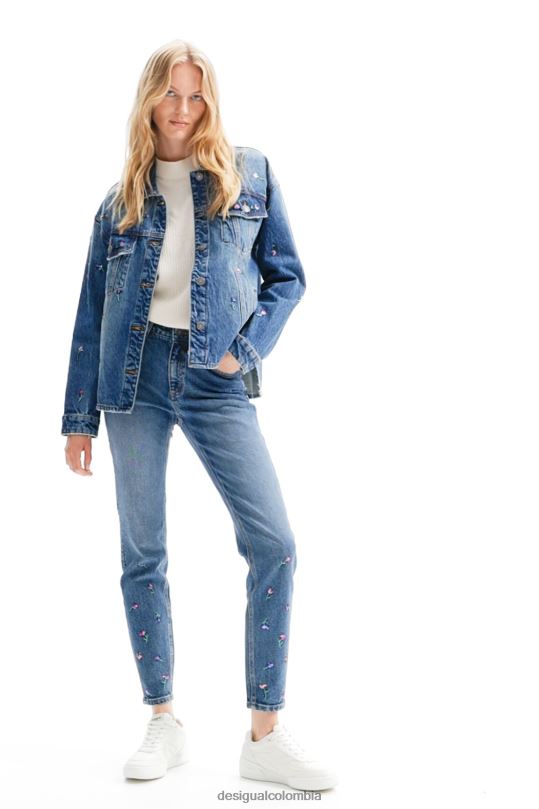 ropa 4802L239 mujer Desigual chaqueta estilo camionero de mezclilla floral - Desigual sale damen