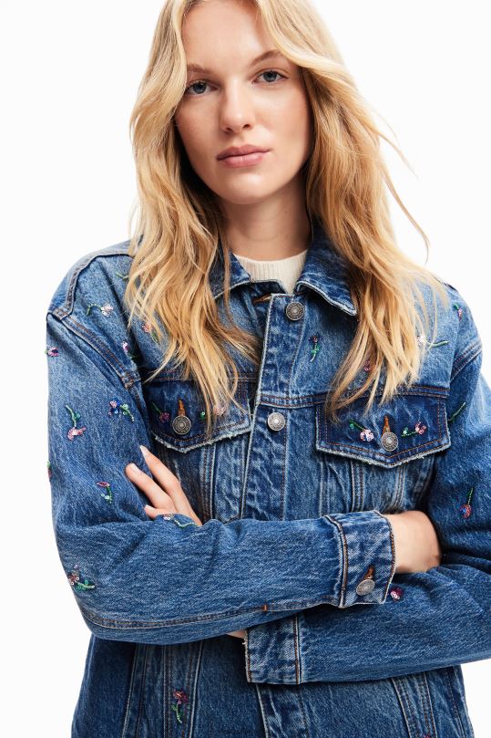 ropa 4802L239 mujer Desigual chaqueta estilo camionero de mezclilla floral - Desigual sale damen