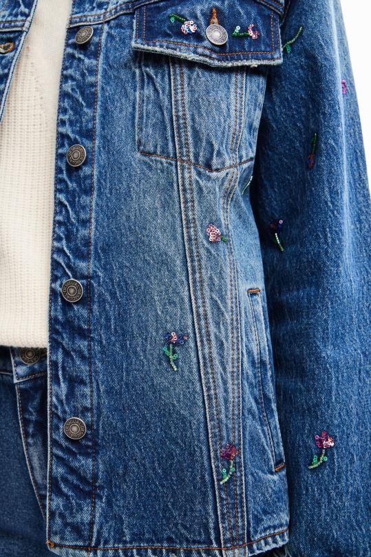 ropa 4802L239 mujer Desigual chaqueta estilo camionero de mezclilla floral - Desigual sale damen