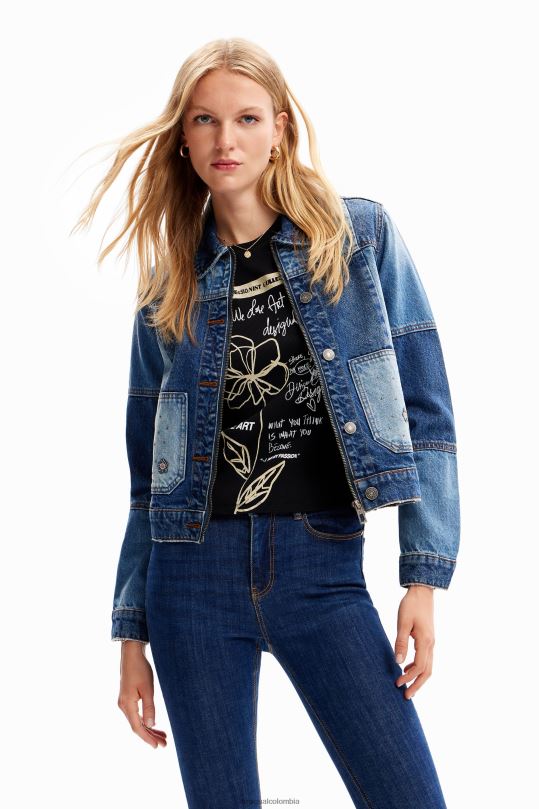 ropa 4802L240 mujer Desigual chaqueta estilo camionero de mezclilla con patchwork - Desigual sales online