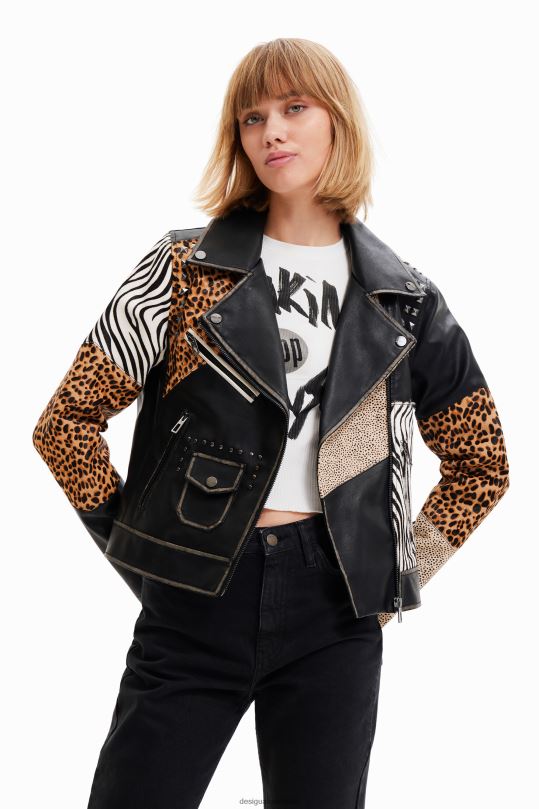 ropa 4802L246 mujer Desigual chaqueta motera con estampado animal - Desigual Colombia Medellín