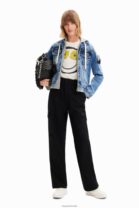 ropa 4802L306 mujer Desigual chaqueta estilo camionero de mezclilla con capucha - Desigual Colombia rebajas