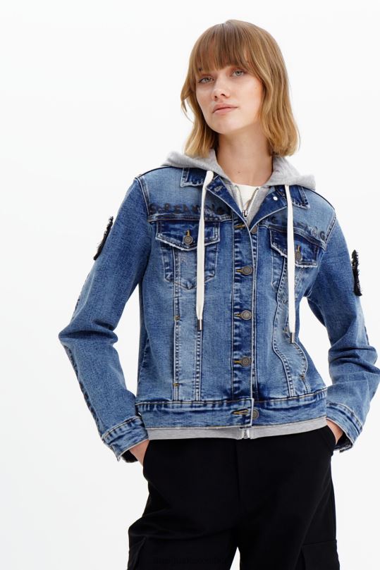 ropa 4802L306 mujer Desigual chaqueta estilo camionero de mezclilla con capucha - Desigual Colombia rebajas