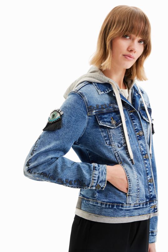 ropa 4802L306 mujer Desigual chaqueta estilo camionero de mezclilla con capucha - Desigual Colombia rebajas