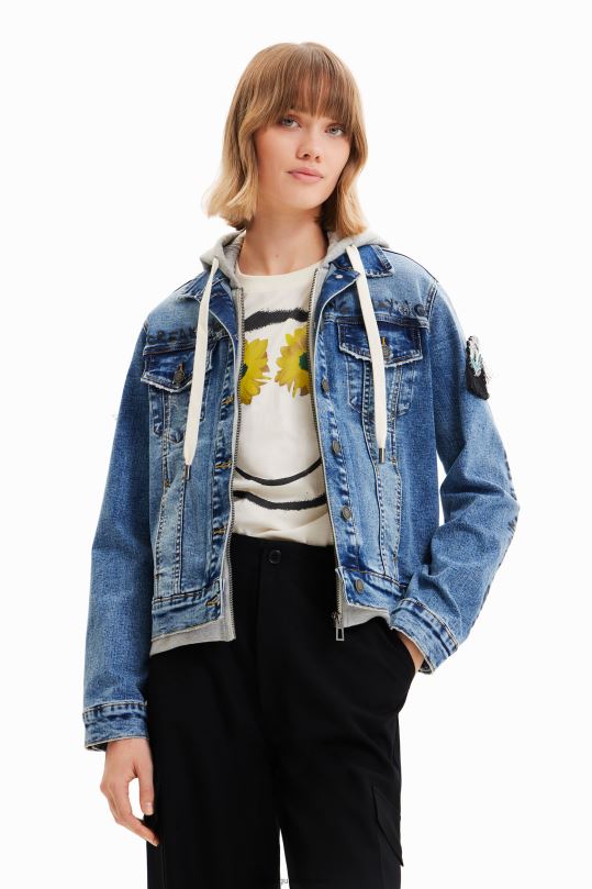 ropa 4802L306 mujer Desigual chaqueta estilo camionero de mezclilla con capucha - Desigual Colombia rebajas