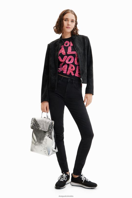 ropa 4802L715 mujer Desigual chaqueta motera con efecto de gamuza - Desigual sales online