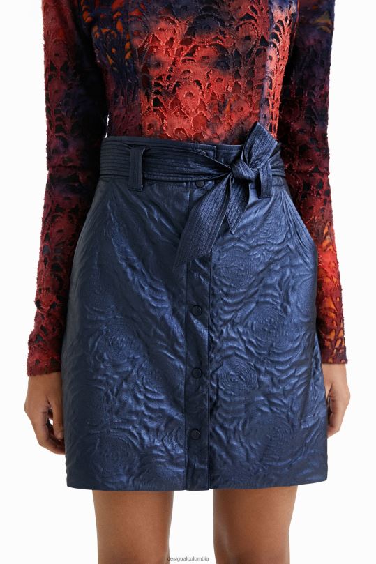ropa 4802L1085 mujer Desigual minifalda ajustada con flores en relieve - Desigual Colombia rebajas