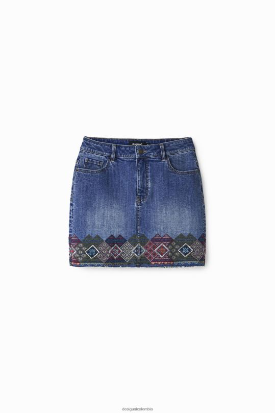 ropa 4802L1099 mujer Desigual minifalda de mezclilla con bordes - Desigual shop