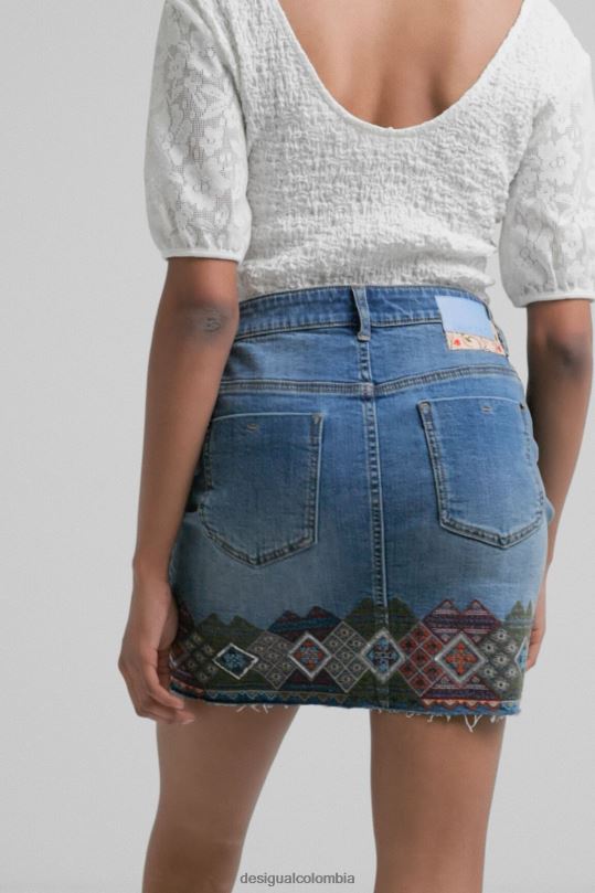 ropa 4802L1099 mujer Desigual minifalda de mezclilla con bordes - Desigual shop