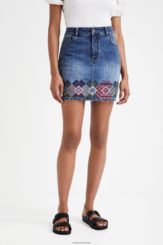ropa 4802L1099 mujer Desigual minifalda de mezclilla con bordes - Desigual shop