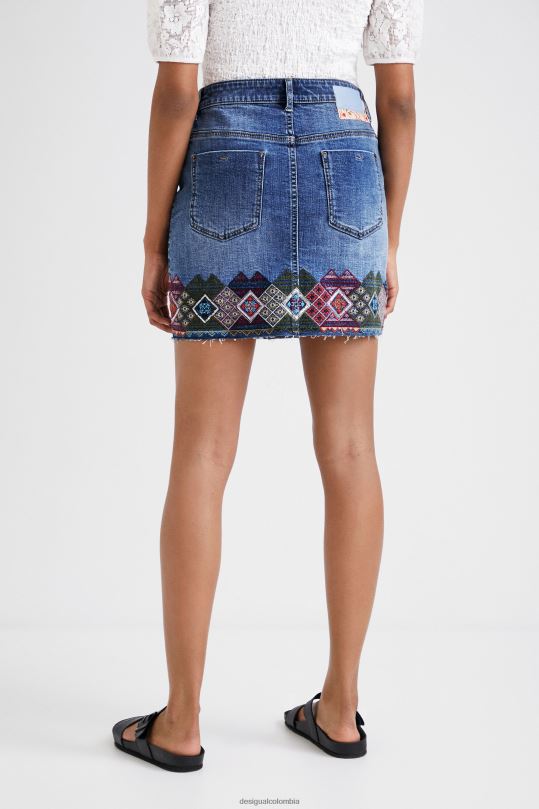 ropa 4802L1099 mujer Desigual minifalda de mezclilla con bordes - Desigual shop