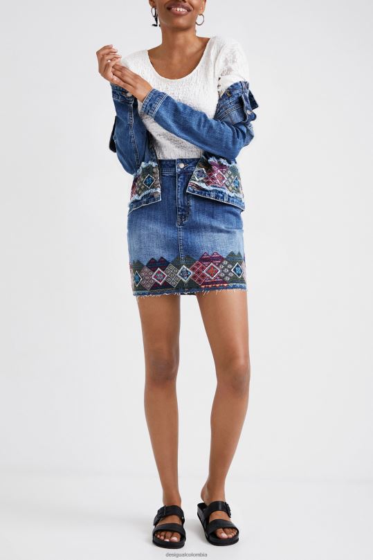 ropa 4802L1099 mujer Desigual minifalda de mezclilla con bordes - Desigual shop