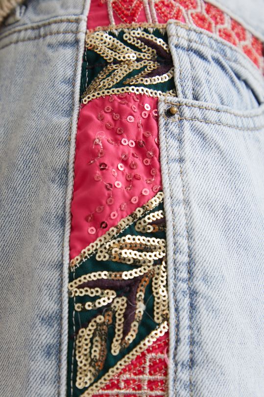 Desigual Colombia bolsos - ropa 4802L1122 mujer Desigual pantalones cortos de mezclilla con patchwork
