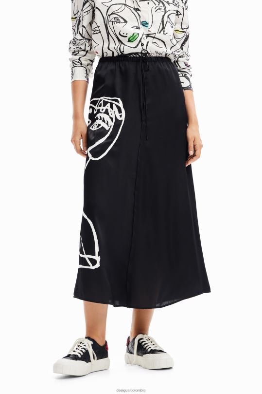 ropa 4802L132 mujer Desigual falda midi con rostro artístico - Desigual sale damen