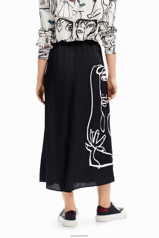 ropa 4802L132 mujer Desigual falda midi con rostro artístico - Desigual sale damen