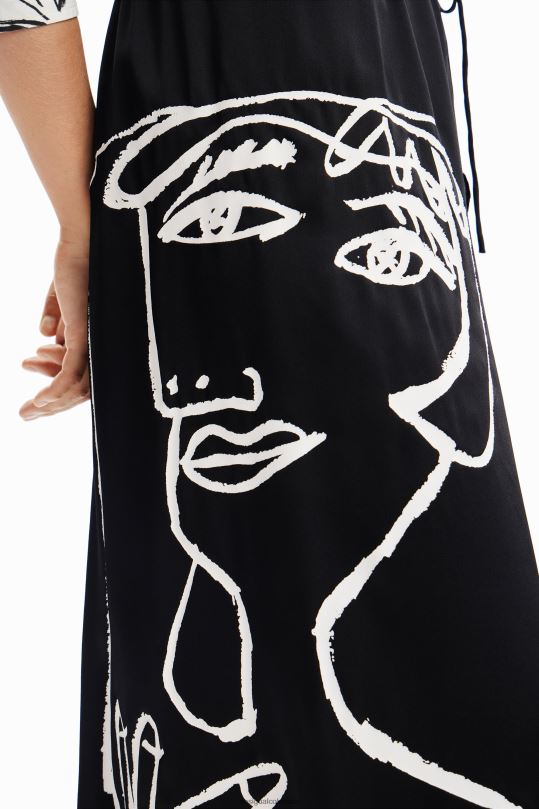 ropa 4802L132 mujer Desigual falda midi con rostro artístico - Desigual sale damen