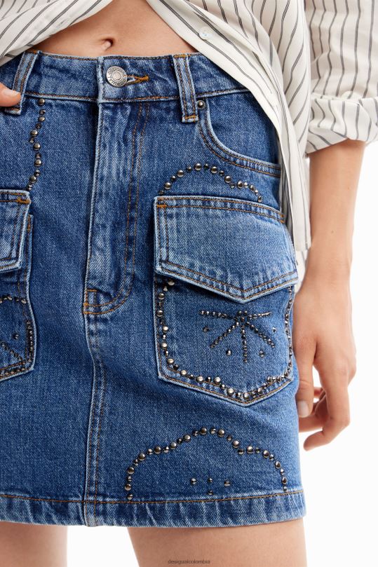 ropa 4802L177 mujer Desigual minifalda de mezclilla con tachuelas - Desigual shop