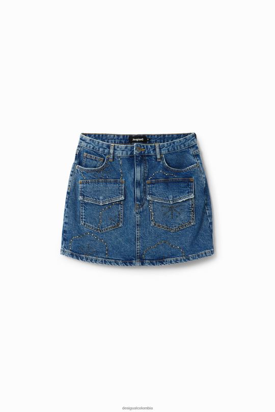 ropa 4802L177 mujer Desigual minifalda de mezclilla con tachuelas - Desigual shop