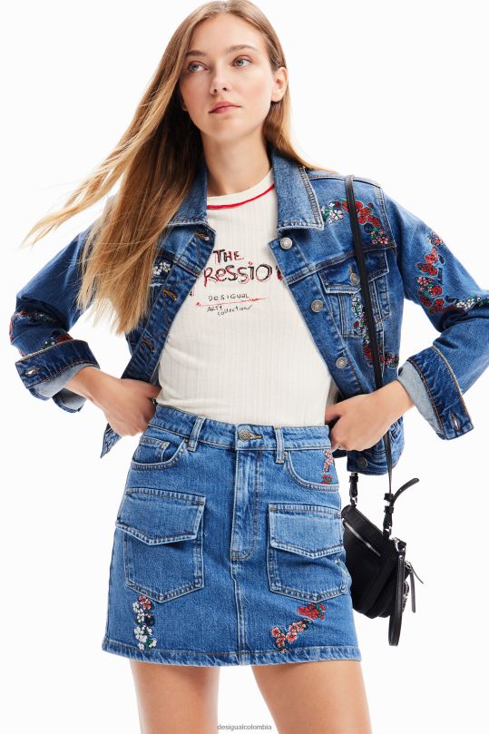 Desigual Colombia bolsos - ropa 4802L261 mujer Desigual minifalda vaquera con estampado floral