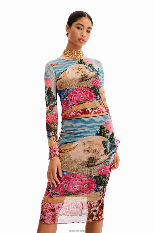 ropa 4802L304 mujer Desigual falda midi ajustada de tul - Desigual Colombia rebajas