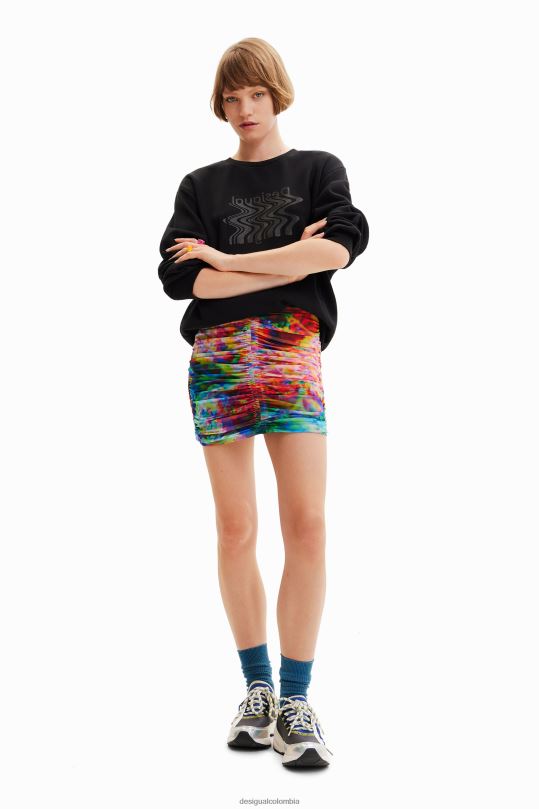 ropa 4802L324 mujer Desigual minifalda floral de tul fruncida - Desigual sales online