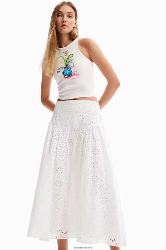 ropa 4802L336 mujer Desigual falda midi con bordado suizo - Desigual Colombia Medellín