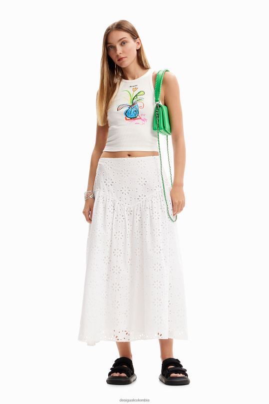 ropa 4802L336 mujer Desigual falda midi con bordado suizo - Desigual Colombia Medellín