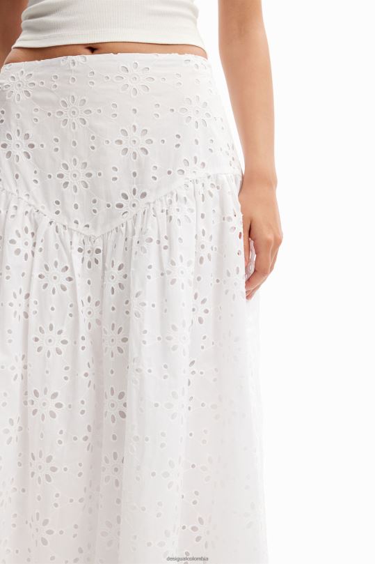 ropa 4802L336 mujer Desigual falda midi con bordado suizo - Desigual Colombia Medellín