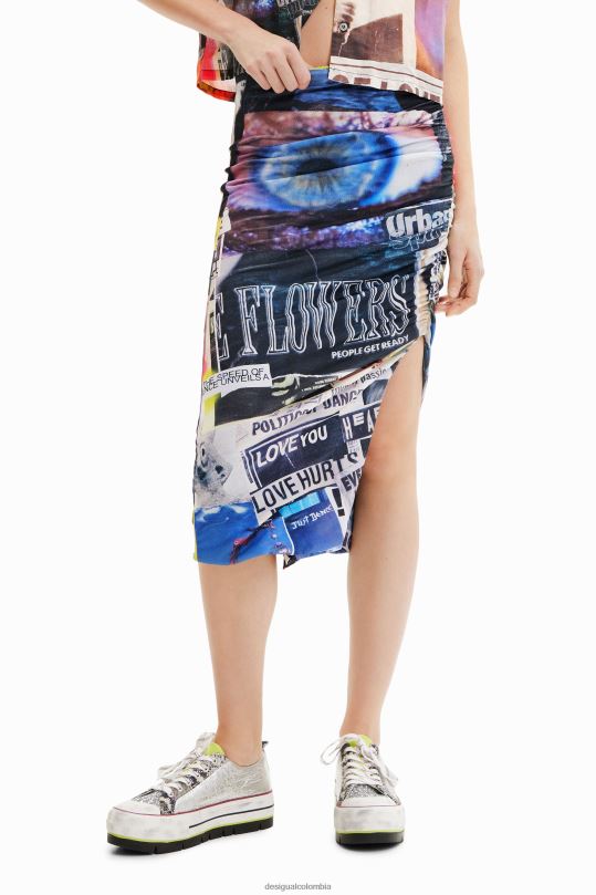 Desigual Colombia - ropa 4802L367 mujer Desigual falda midi entallada con collage fruncido