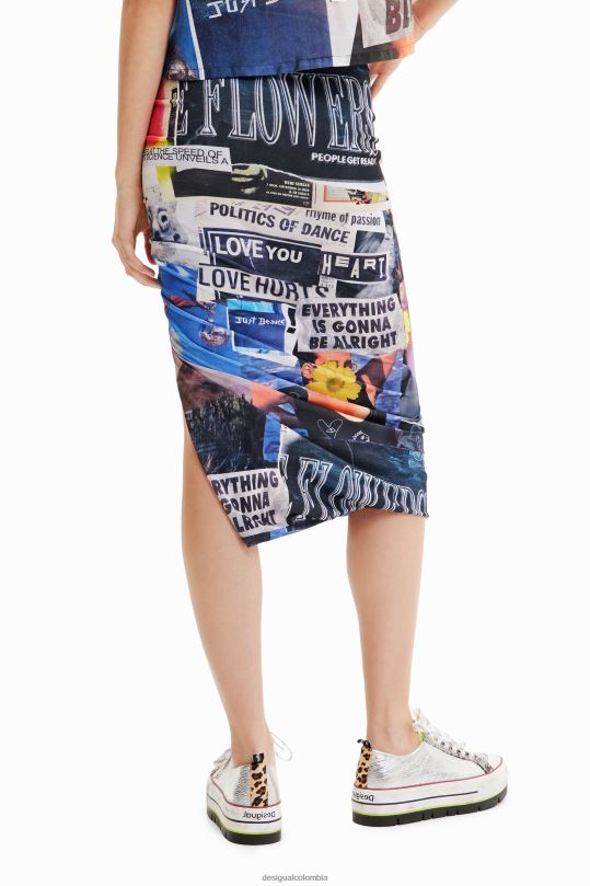 Desigual Colombia - ropa 4802L367 mujer Desigual falda midi entallada con collage fruncido