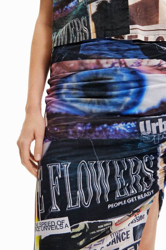 Desigual Colombia - ropa 4802L367 mujer Desigual falda midi entallada con collage fruncido