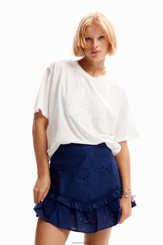 ropa 4802L473 mujer Desigual minifalda con volantes y bordado suizo - Desigual sales online