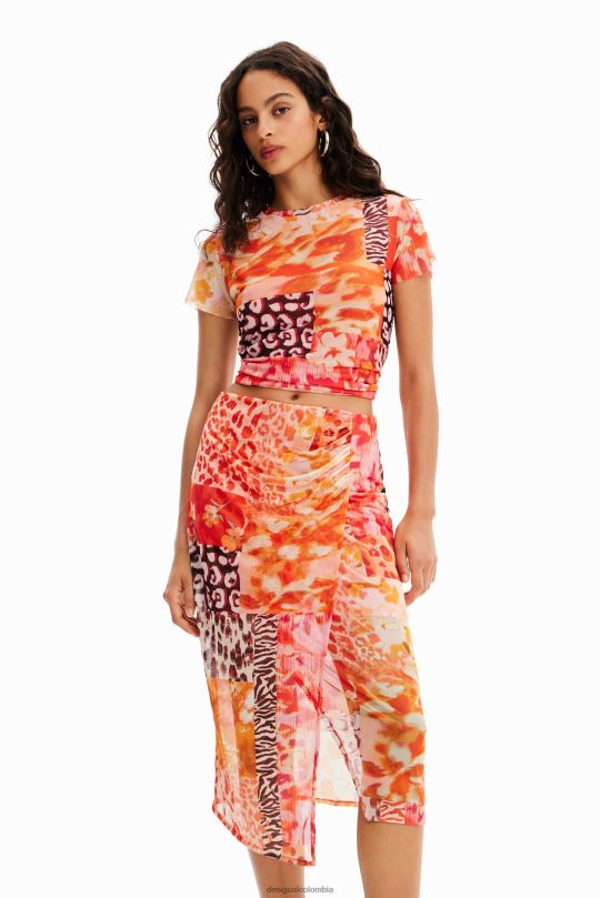 ropa 4802L479 mujer Desigual falda midi de tul y patchwork - Desigual Colombia Medellín