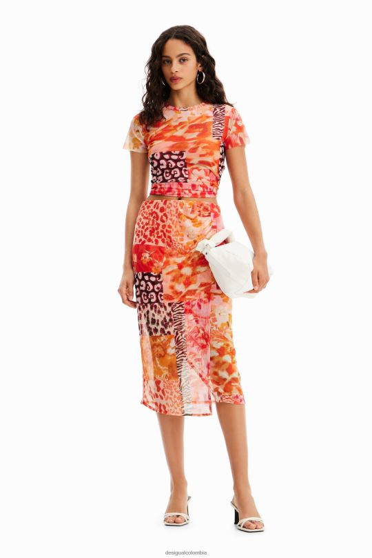 ropa 4802L479 mujer Desigual falda midi de tul y patchwork - Desigual Colombia Medellín