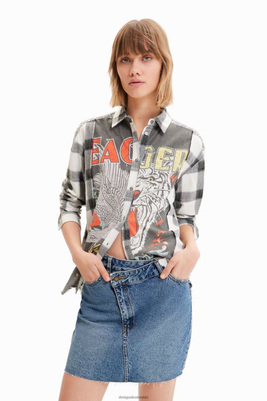 ropa 4802L600 mujer Desigual minifalda de mezclilla con cintura cruzada - Desigual Colombia rebajas