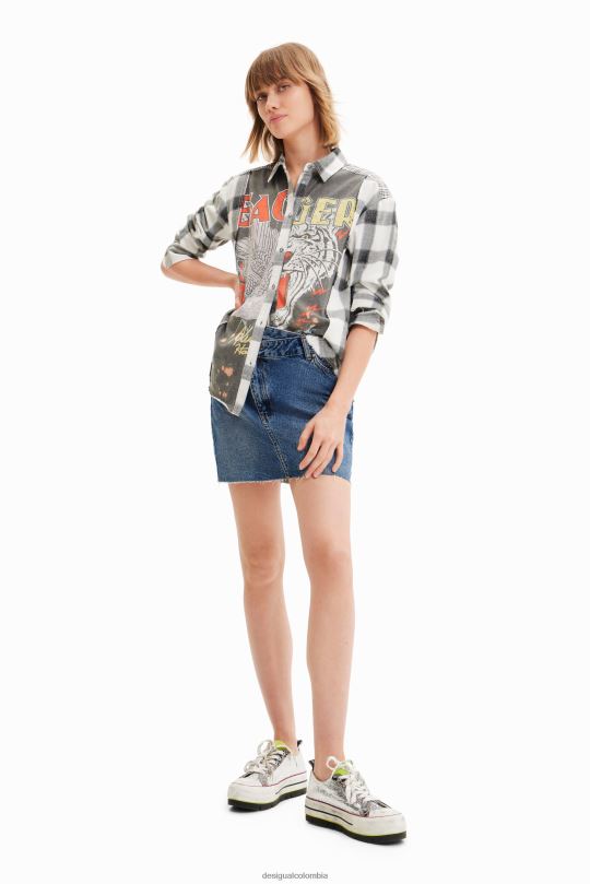 ropa 4802L600 mujer Desigual minifalda de mezclilla con cintura cruzada - Desigual Colombia rebajas