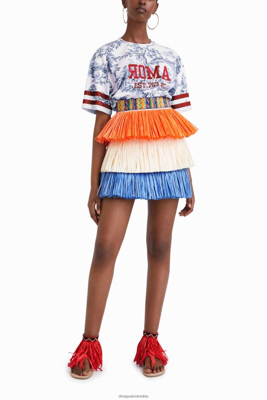 ropa 4802L613 mujer Desigual stella jean minifalda con flecos - Desigual sale damen