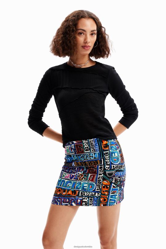 ropa 4802L739 mujer Desigual minifalda ajustada con logo artístico - Desigual sale damen