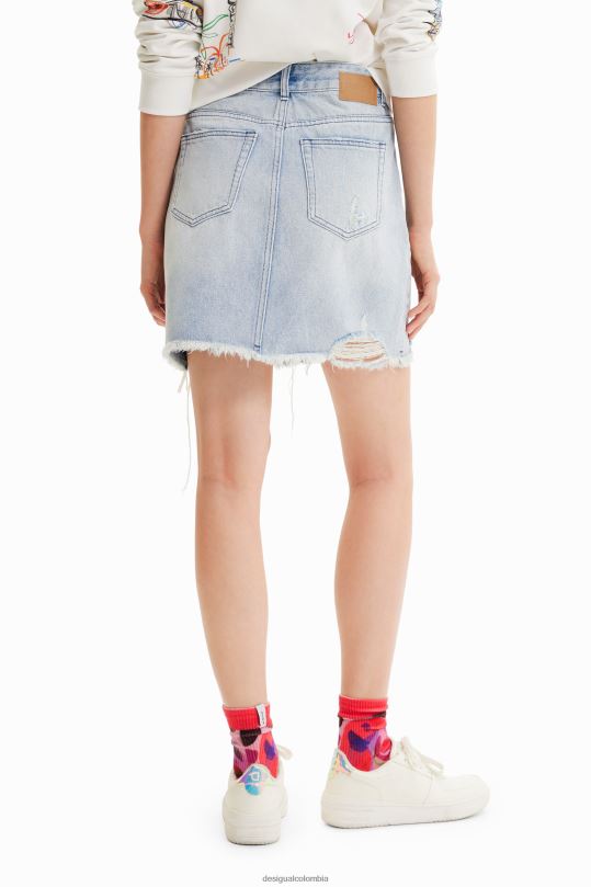 ropa 4802L759 mujer Desigual minifalda de mezclilla con cintura cruzada - Desigual shop