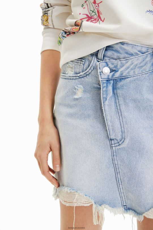 ropa 4802L759 mujer Desigual minifalda de mezclilla con cintura cruzada - Desigual shop