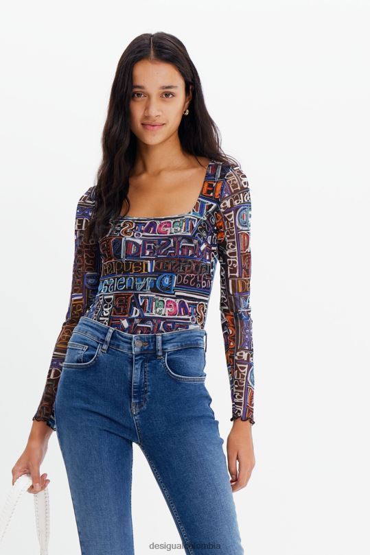 ropa 4802L335 mujer Desigual body artístico de tul con logo - Desigual shop