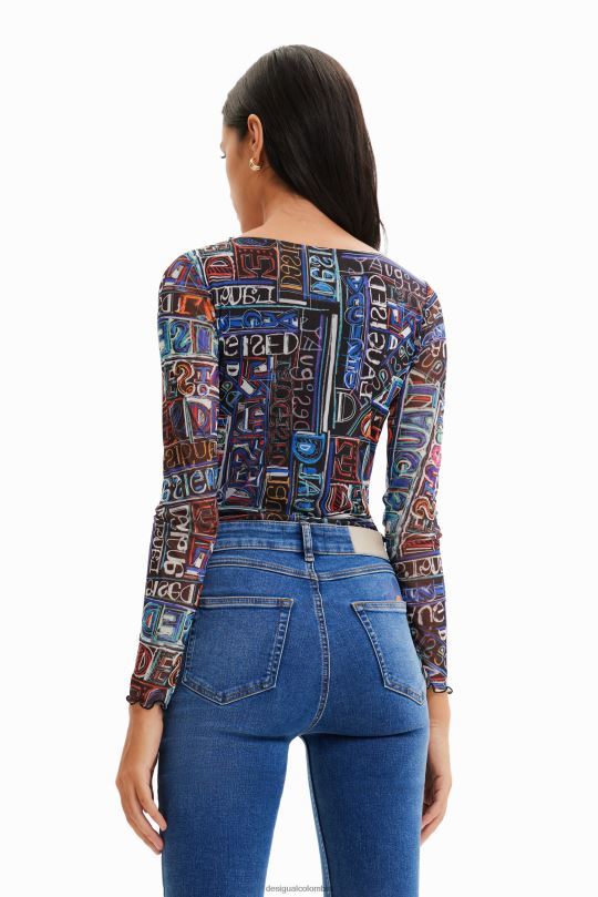 ropa 4802L335 mujer Desigual body artístico de tul con logo - Desigual shop