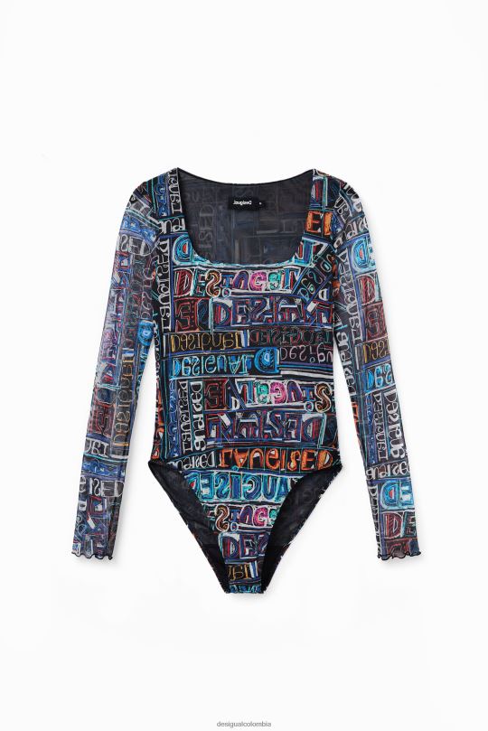 ropa 4802L335 mujer Desigual body artístico de tul con logo - Desigual shop
