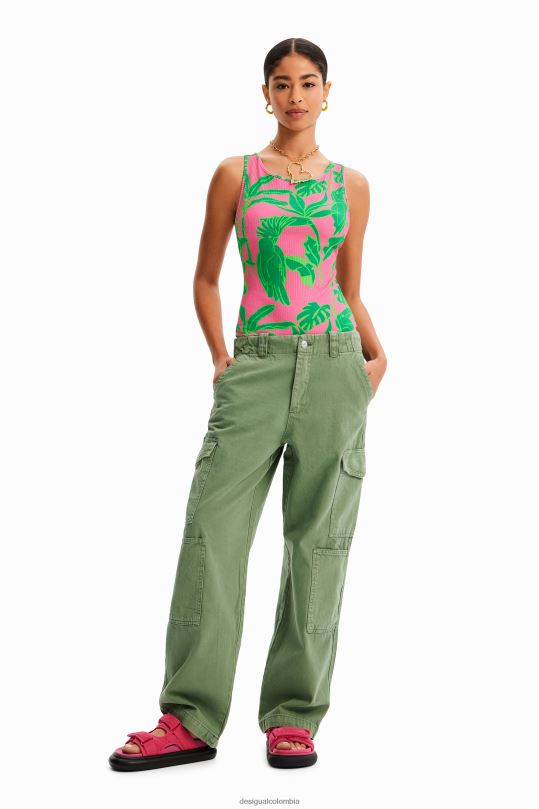 ropa 4802L799 mujer Desigual body tropical de canalé con tirantes - Desigual Colombia Medellín