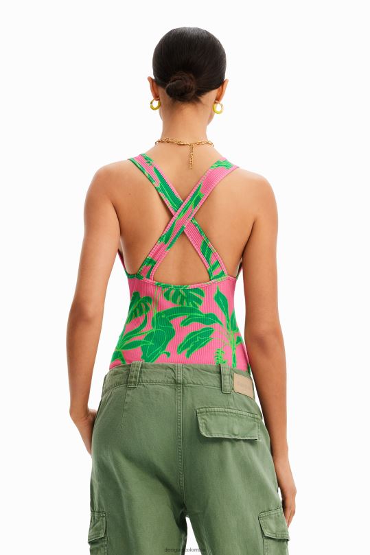 ropa 4802L799 mujer Desigual body tropical de canalé con tirantes - Desigual Colombia Medellín